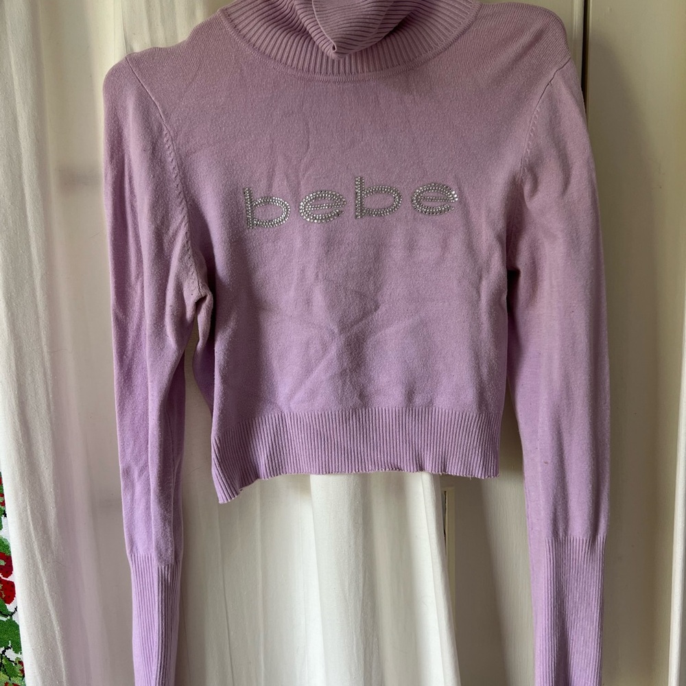 Y2K Bebe Lavender Cropped Turtleneck Sweater